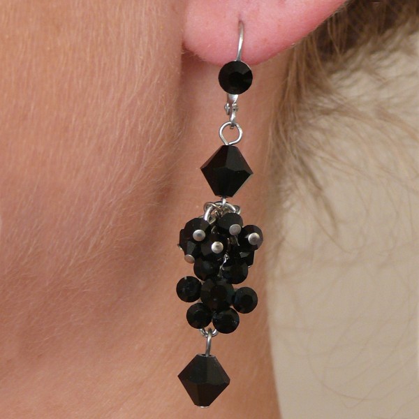 Boucles d'oreilles fantaisie noir bijou créateur - Achat Vente