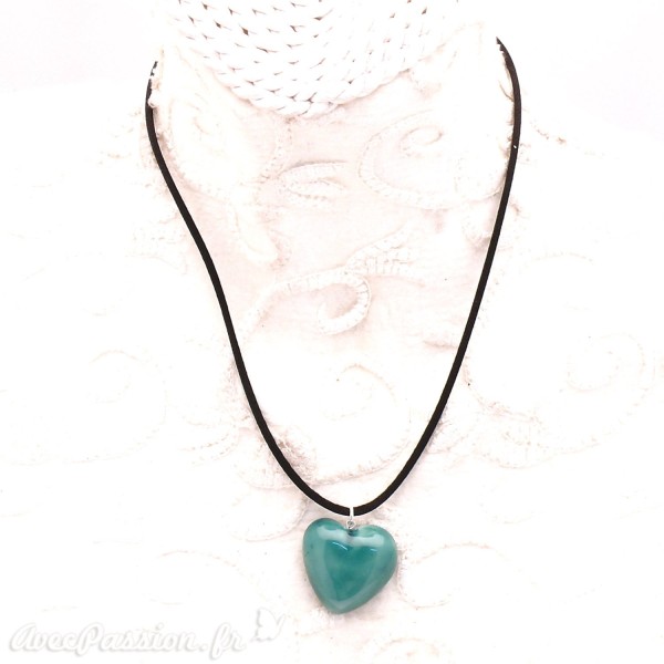 Collier pendentif coeur bleu turquoise Marie Pastorelli