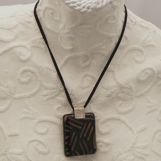 Collier fantaisie Murano médaillon noir or lien noir 40cm